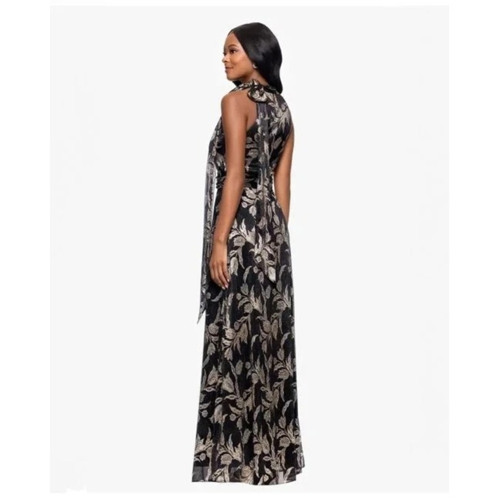 Betsy&Adam Black Gold Metallic Floral Sheath Gown Women's 16 Black/Gold NWT - Picture 6 of 16